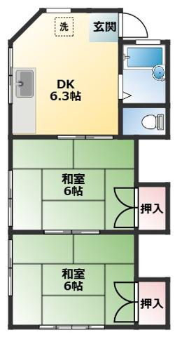 グリーンハイツ(2DK/2階)の間取り写真