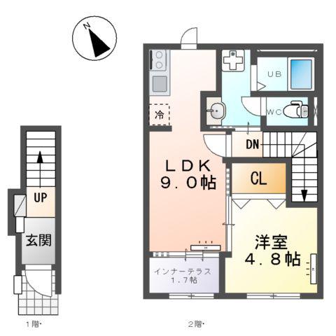 大曽根原町アパート2(1LDK/2階)の間取り写真
