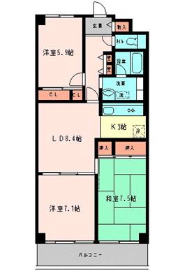 戸田第一スカイハイツ(3LDK/8階)の間取り写真
