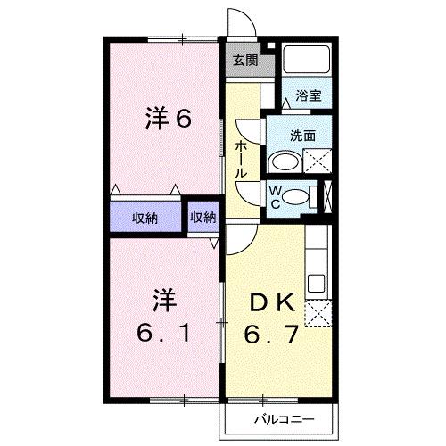 パステルコートⅢ(2DK/2階)の間取り写真
