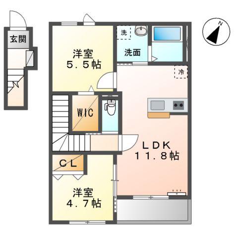 チャコールⅡ番館(2LDK/2階)の間取り写真