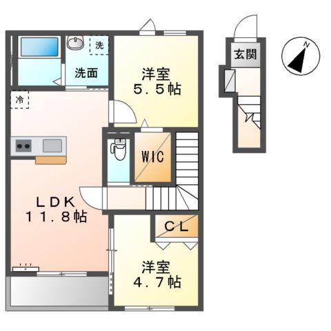 チャコールⅡ番館(2LDK/2階)の間取り写真