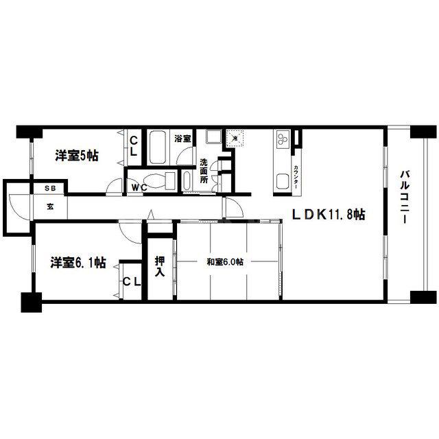 ローレルコート西本町(3LDK/5階)の間取り写真