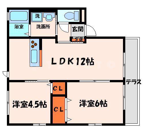 ソレアード上島2(2LDK/1階)の間取り写真