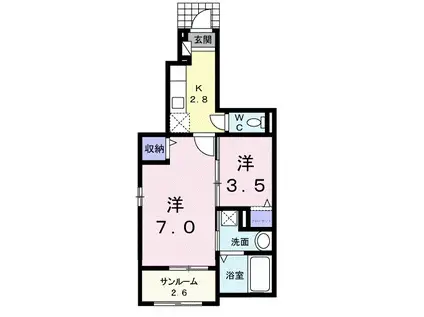 コンフォリアⅡ(1SK/1階)の間取り写真