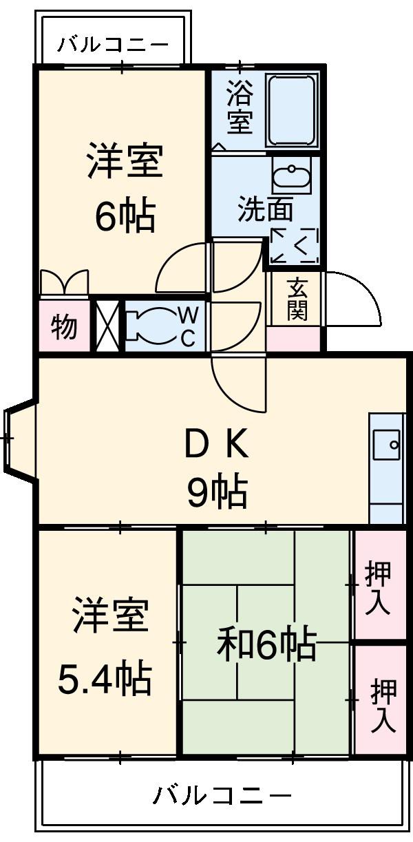 ヴェネッセ徳田B棟(3DK/4階)の間取り写真