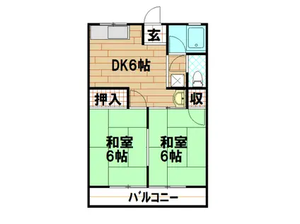 シティハイム高洲Ⅲ(2DK/1階)の間取り写真