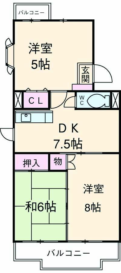 ビューネ松富Ⅰ(3DK/3階)の間取り写真