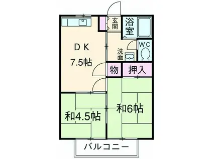 パナハイツ コーポオア(2DK/2階)の間取り写真