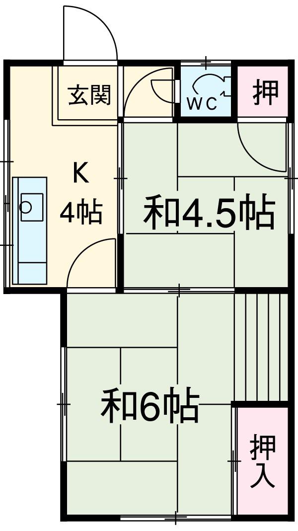 京浜東北・根岸線 上中里駅 徒歩4分 2階建 築46年(2K/2階)の間取り写真
