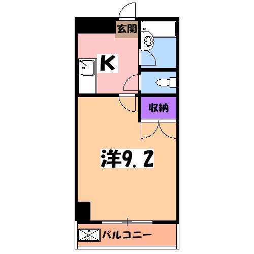 グランドォール宇都宮(1K/2階)の間取り写真