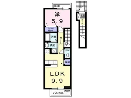 グランパズドリーム砺波Ⅲ(1LDK/2階)の間取り写真