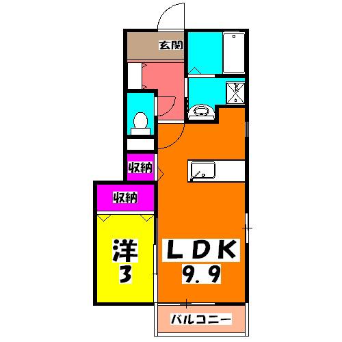 エルメゾン イシイ E(1LDK/1階)の間取り写真