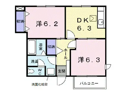 フレーズⅡ(2DK/1階)の間取り写真