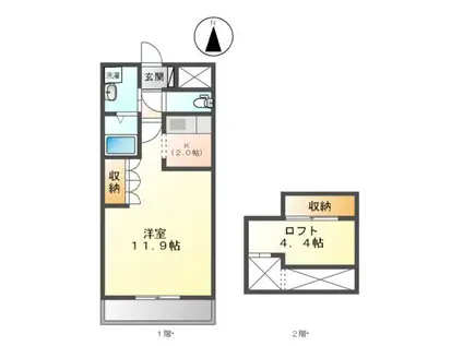 クローバーハウスC(1K/2階)の間取り写真