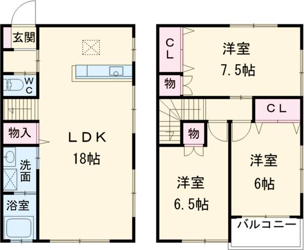上戸祭４丁目メゾネット(3LDK)の間取り写真