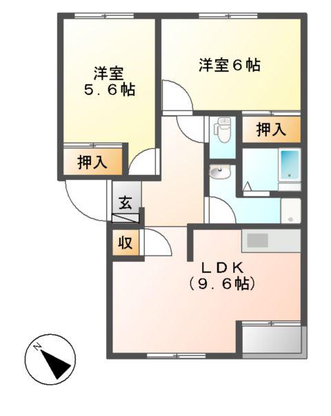アンジュリーク(2DK/1階)の間取り写真