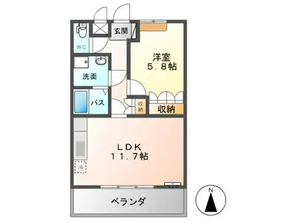 サンクチュアリ2(1LDK/2階)の間取り写真