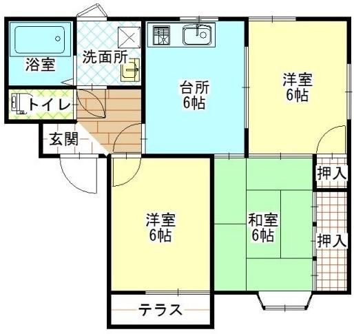 アセンド65 B棟(3DK/2階)の間取り写真