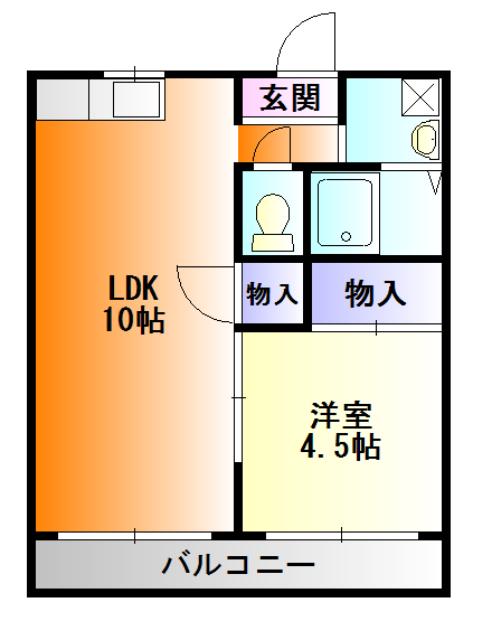 ニューバレイB(1LDK/1階)の間取り写真