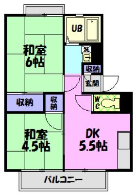 プラネットベル(2DK/1階)の間取り写真