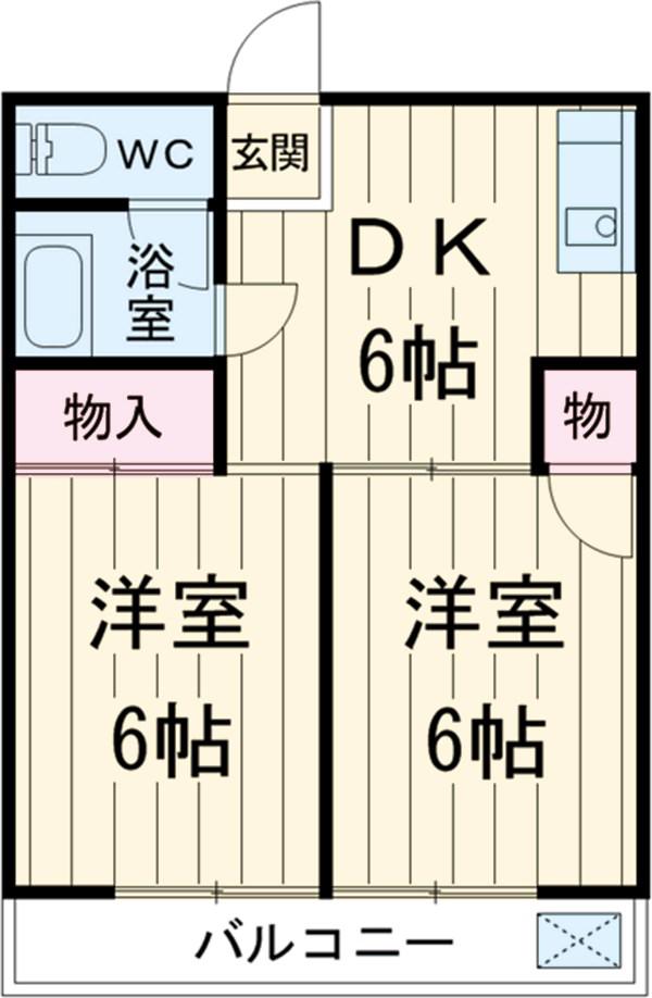 東浦和マンション(2DK/6階)の間取り写真