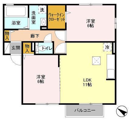 ボナールA(2LDK/1階)の間取り写真