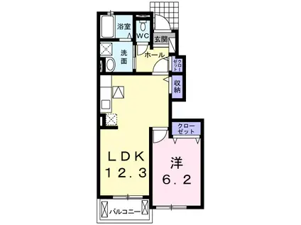 ラヴィータフェリーチェシモヤダ(1LDK/1階)の間取り写真