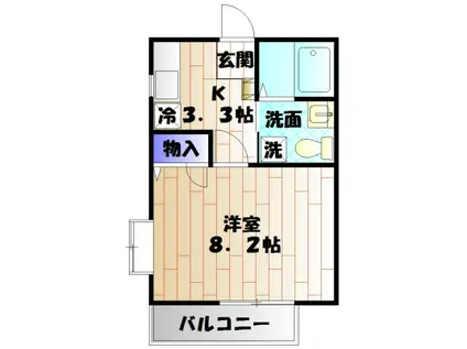 ハイツひらが(1K/2階)の間取り写真