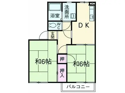 エスコートグリーン(2DK/2階)の間取り写真