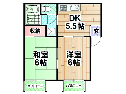 岸和田城ハイツ(2DK/2階)の間取り写真