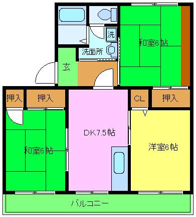 タウニィ高松(3DK/2階)の間取り写真