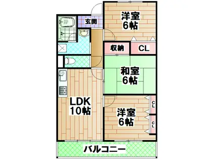 セーヌ東岸和田(3LDK/3階)の間取り写真