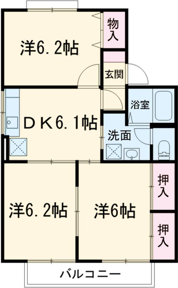 グランシャリオⅡ棟(3DK/2階)の間取り写真