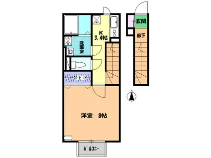 ザーパト・ポーリェ(1K/2階)の間取り写真