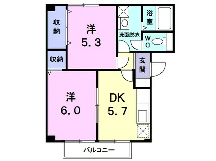ホワイトルーム飯村F(2DK/1階)の間取り写真