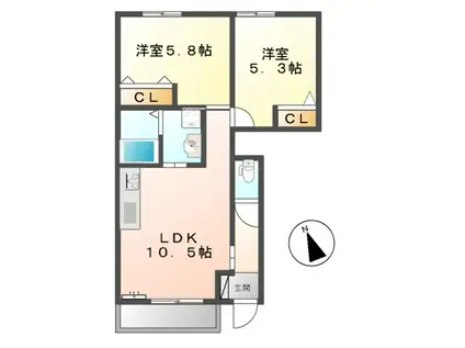 アクア ドルチェ ウーノ(2LDK/1階)の間取り写真