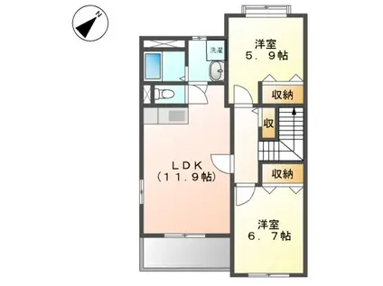 ヴィラ・サンライト Ⅰ(2LDK/2階)の間取り写真