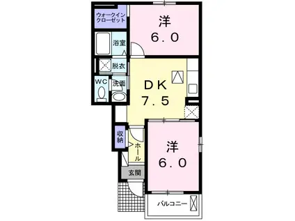 アン シャトン(2DK/1階)の間取り写真
