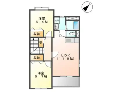 ヴィラ・サンライト Ⅰ(2LDK/2階)の間取り写真