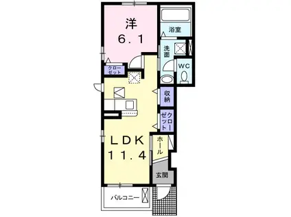 パインアベニューⅡ(1LDK/1階)の間取り写真