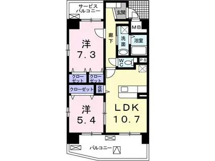 キャトルセゾン代官町(2LDK/3階)の間取り写真
