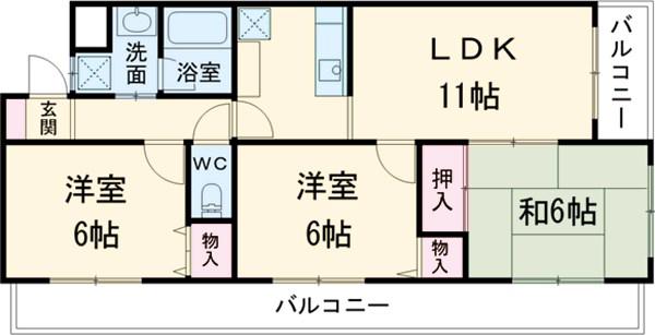 グランポワールⅡ(3LDK/2階)の間取り写真