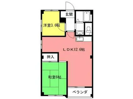 ハイツアップル(2LDK/3階)の間取り写真