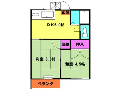 コーポシルビア(2DK/1階)の間取り写真