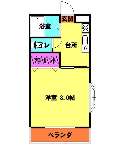パープルタウン(1K/1階)の間取り写真