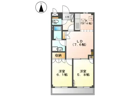 プリベールアイカワⅡ(2LDK/1階)の間取り写真