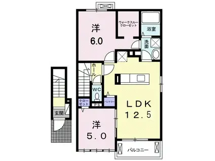 ウエスト パーク A(2LDK/2階)の間取り写真