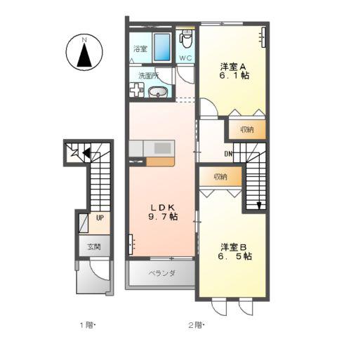 フォレストⅡ(2DK/2階)の間取り写真