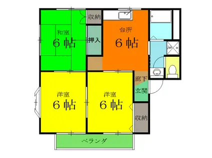 キャッスル飯塚B棟(3DK/2階)の間取り写真